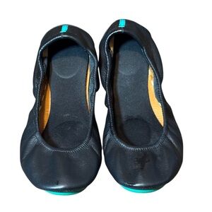 Tieks Matte Black Leather Ballet Flats with Teal Accent Women’s Size 8